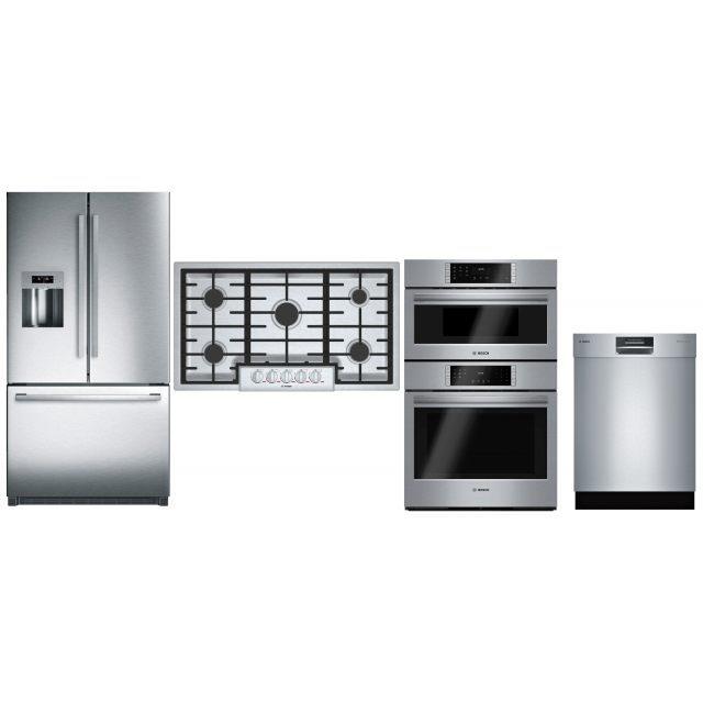 Bosch NGMP655UC 36 in. Gas Cooktop, B26FT80SNS 25.5 cu. ft. French Door Refrigerator, 30 in